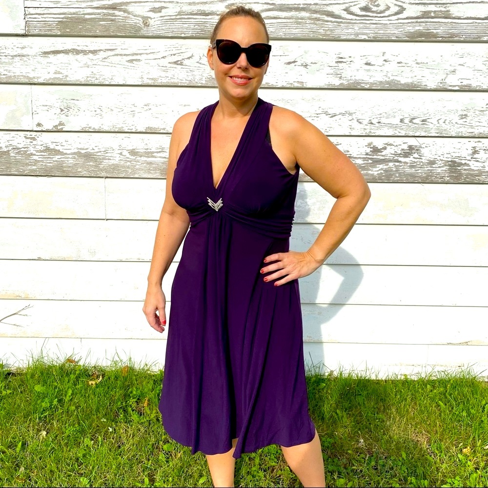 Jessica Howard Plum Purple V-neck Cocktail Dress sz 14